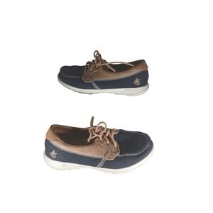 Skechers Go Walk Boat Shoes Navy Tan Anchor Accent Women's Size 7.5